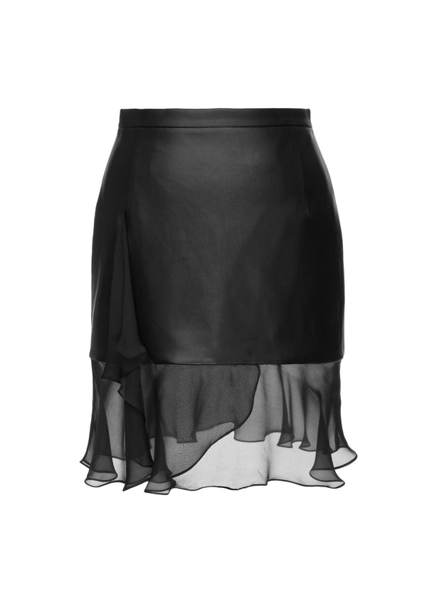 Ruffled Faux Leather Mini Skirt