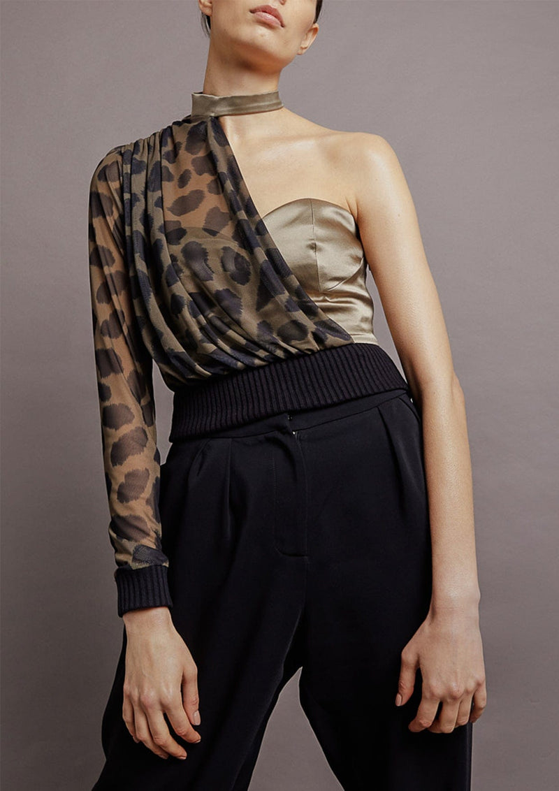 Carolina Asymmetrical Choker Leopard Print Top