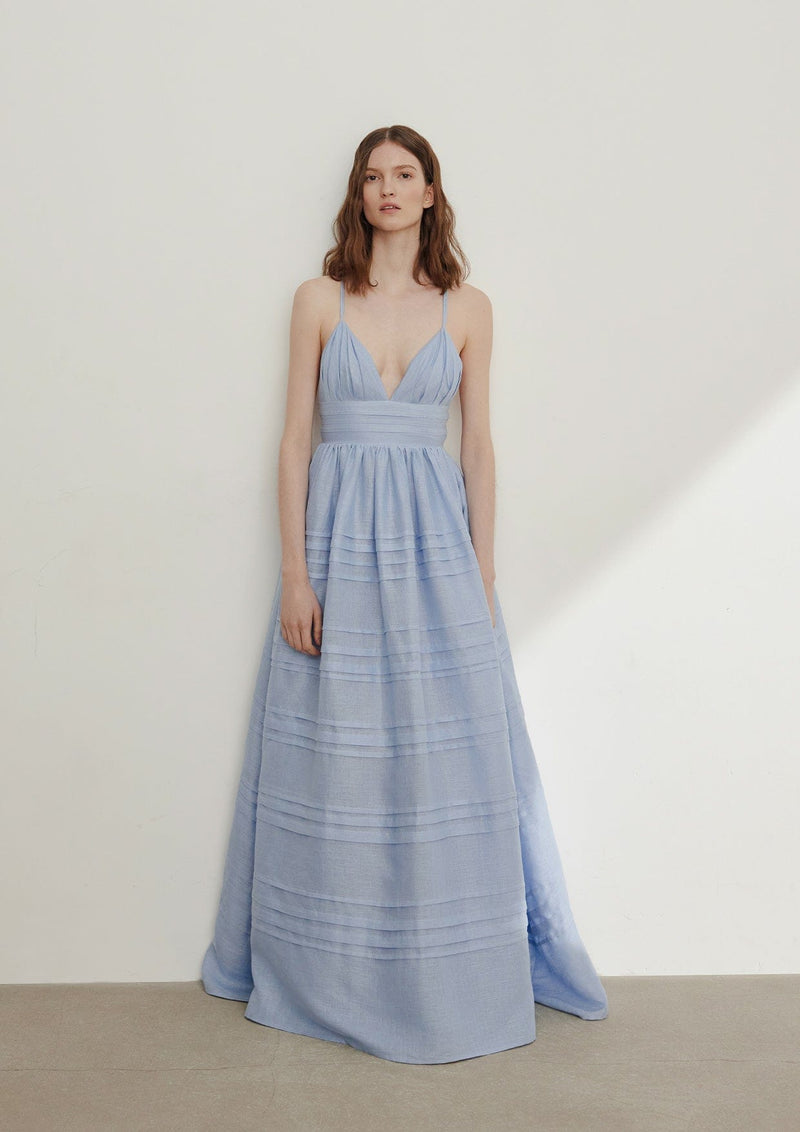 YVON - Delphinium Open Back Sheer Silk Maxi Dress MADAMVOYAGE YVON - Delphinium Open Back Sheer Silk Maxi Dress MADAMVOYAGE
