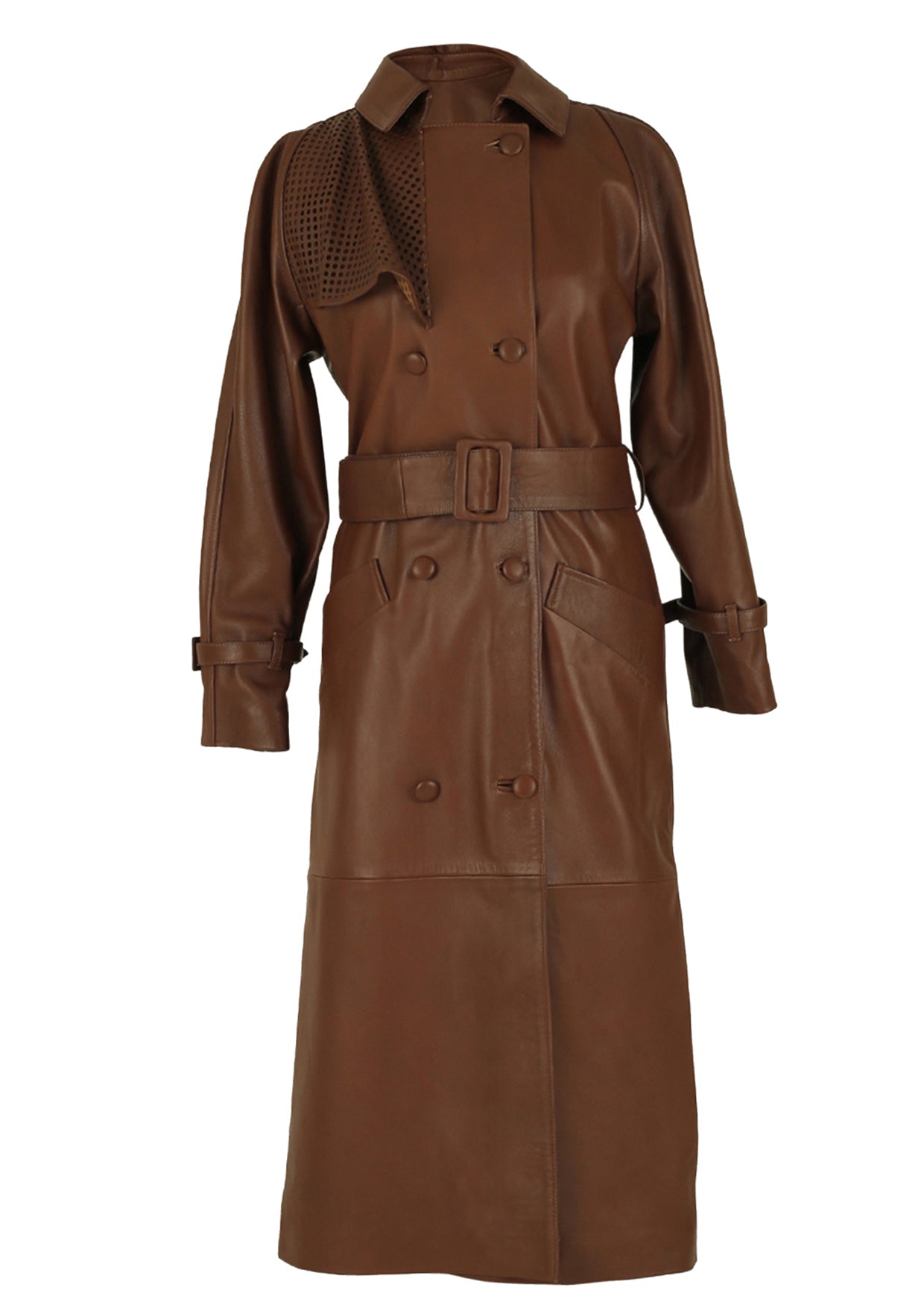 Double A - Ebony Long Leather Trench Coat with Belt – MADAMVOYAGE