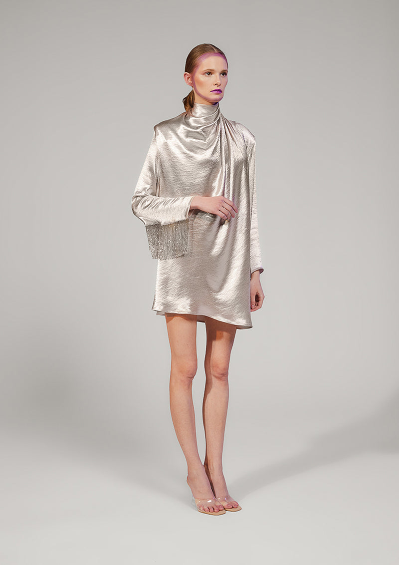 Elira Fringed Silk Mini Dress