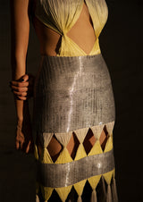 Gathered Cut-Out Silk Chiffon Maxi Dress