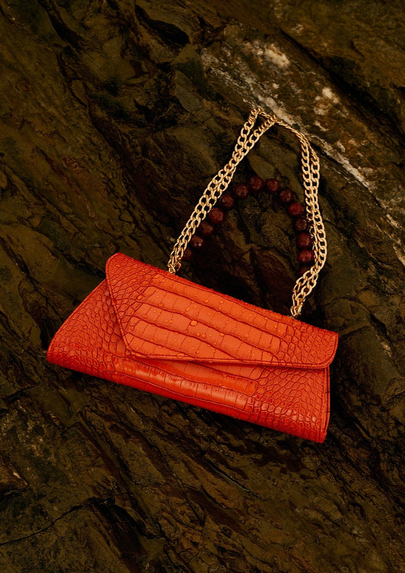Ghalia Crocodile Print Asymmetric Faux-Leather Handbag