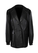 Halley Oversized Buttoned Leather Blazer with Pockets