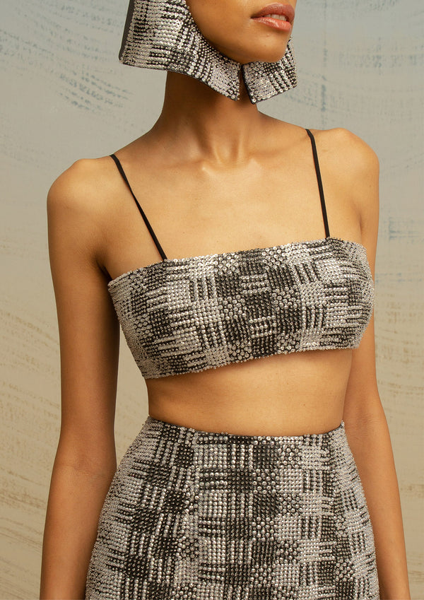 Hand-Embroidered Sequinned Bustier Crop Top