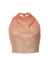 Helia Sequin Backless High-Neck Top