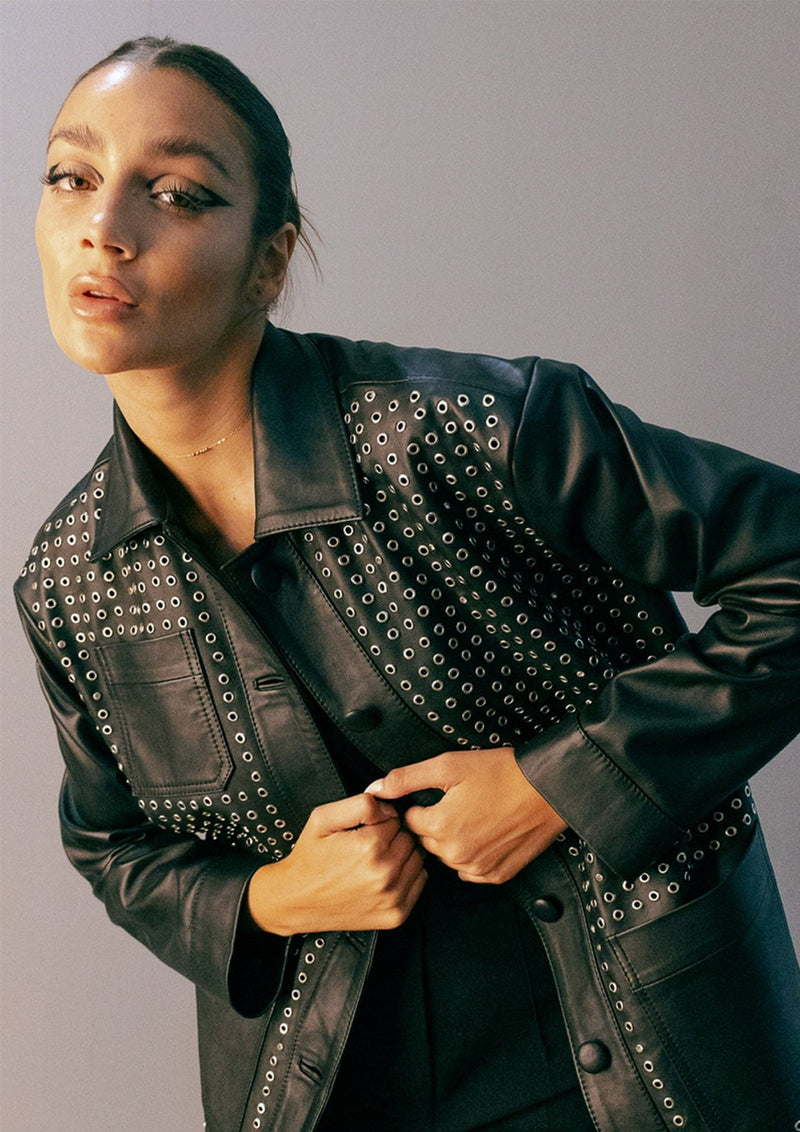 Karri Studded Diamond Leather Jacket