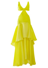 Lemon Dream Cut-Out Silk Maxi Dress