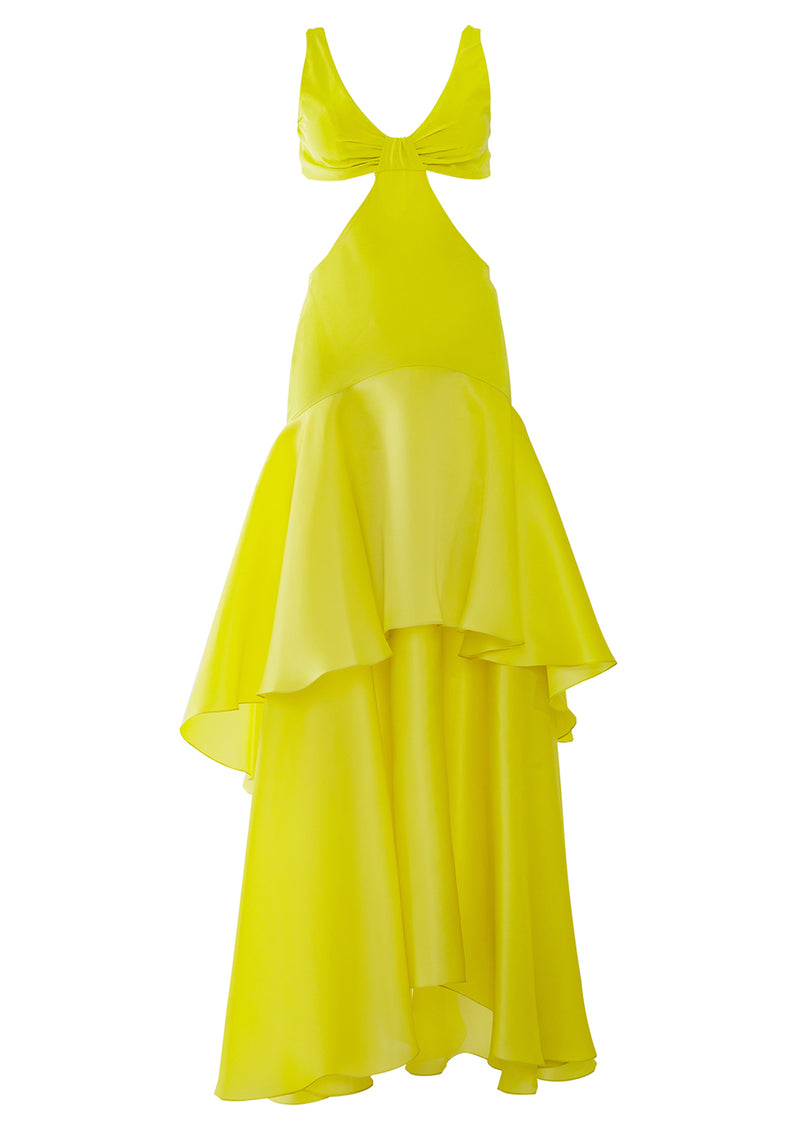 lemon cut out dress Guest List | Lemon High-Neck Midi Dress With Cut-Out Crochet Detailing