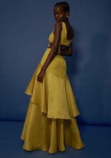 Lemon Dream Cut-Out Silk Maxi Dress