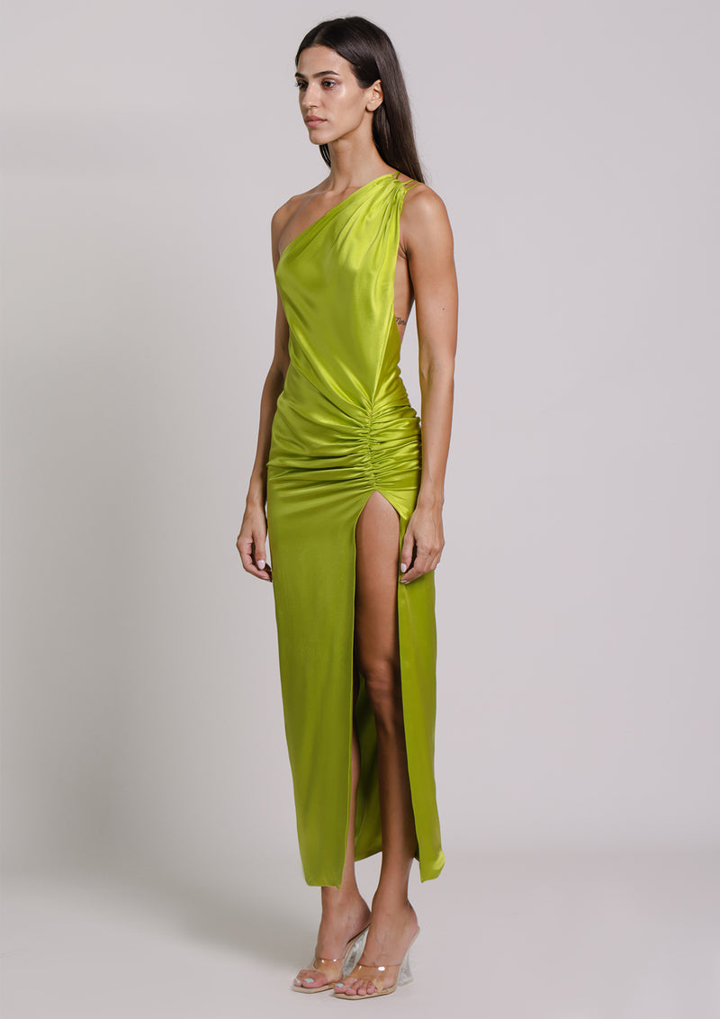 Nereides Asymmetric Backless Silk Maxi Dress