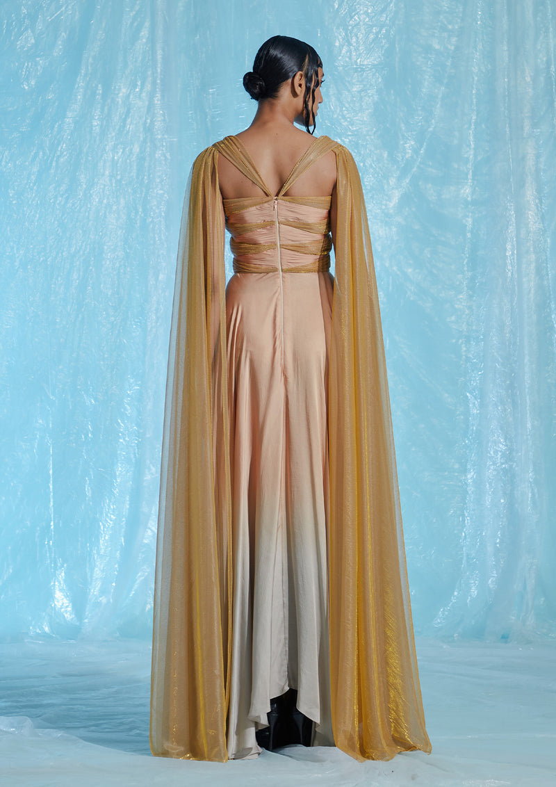 Open-Sleeved Satin Maxi Dress