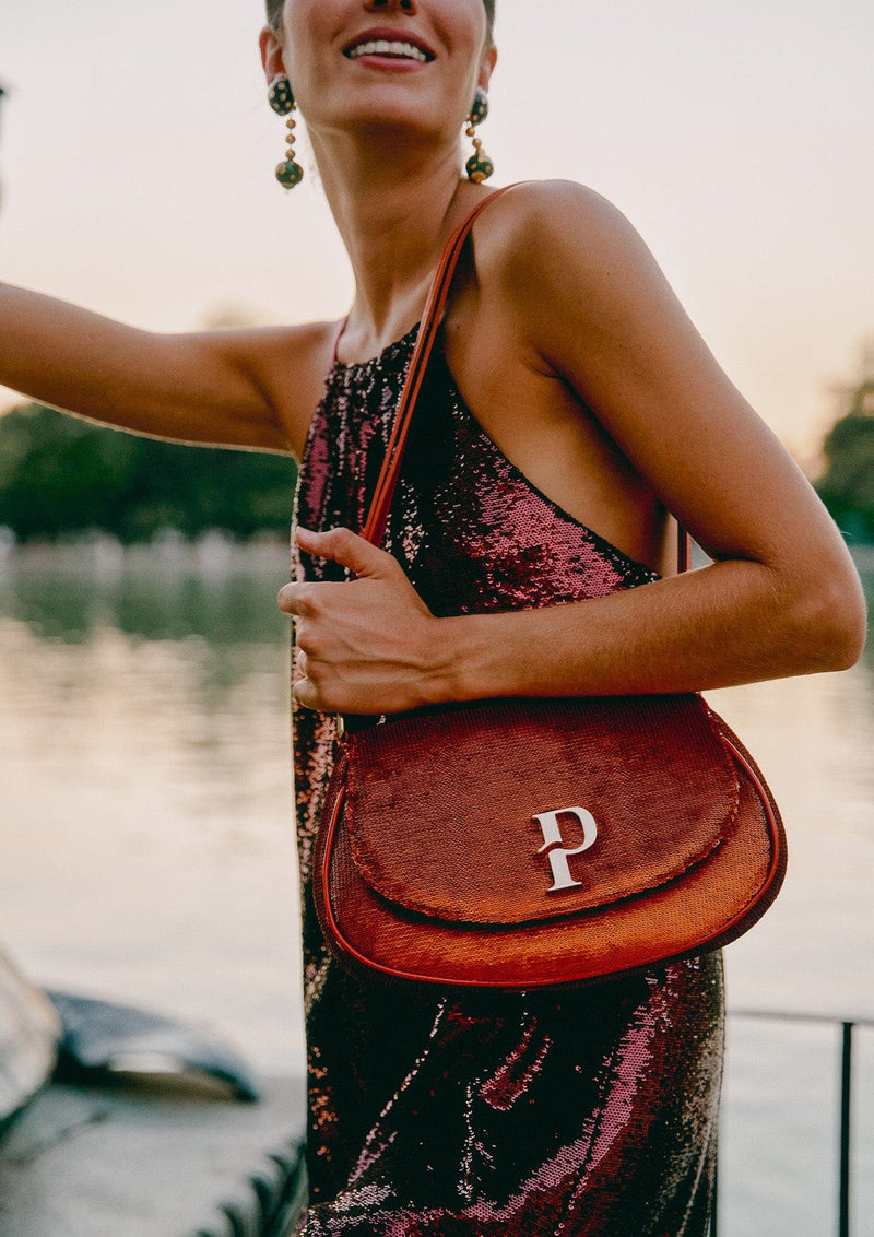 Paula Faux Leather Croc Print Shoulder Bag in Brown