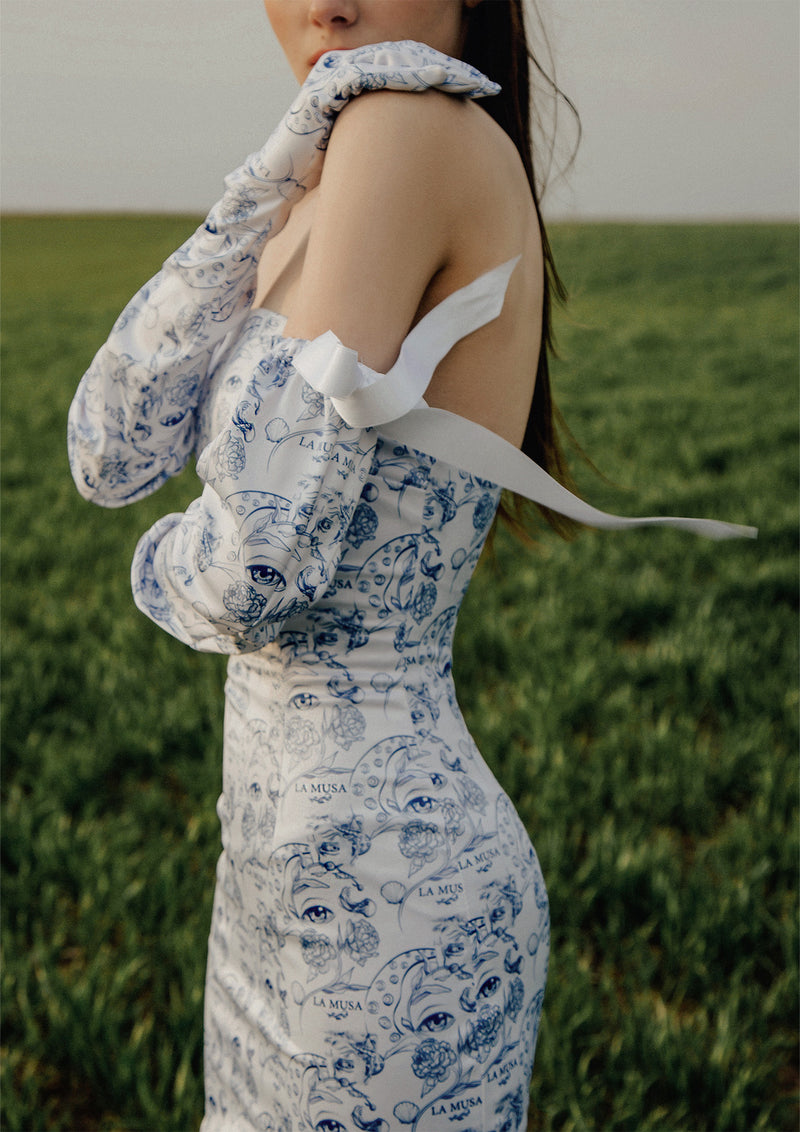 Porcelain Doll Gloved Corset Satin Mini Dress