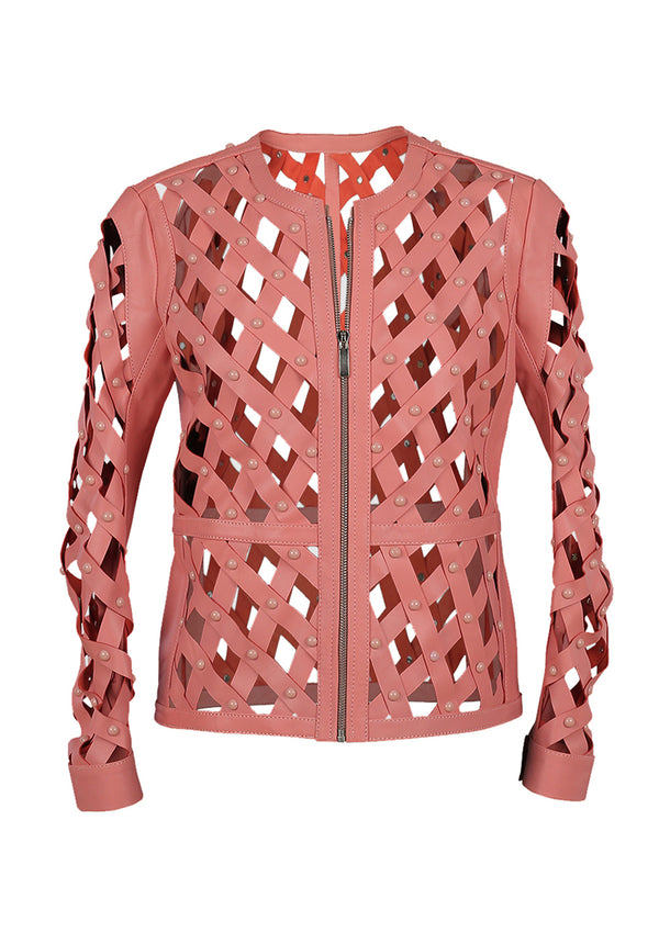 Sierra Geometrical Cut-Out Zipped Leather Jacket