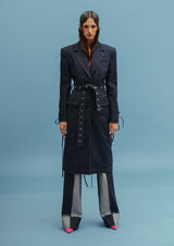 Single-Breasted Cut-Out Denim Trench Coat