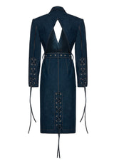 Single-Breasted Cut-Out Denim Trench Coat