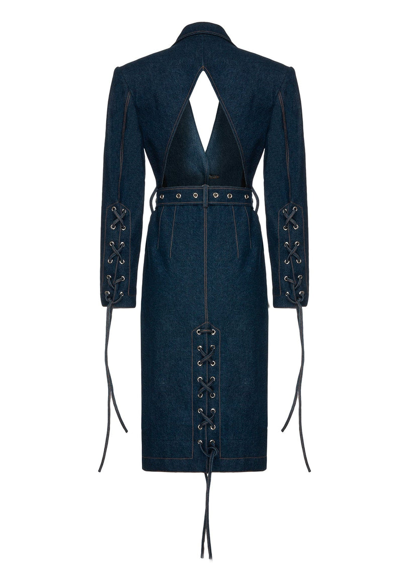 Single-Breasted Cut-Out Denim Trench Coat