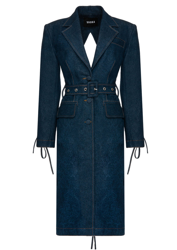 Single-Breasted Cut-Out Denim Trench Coat