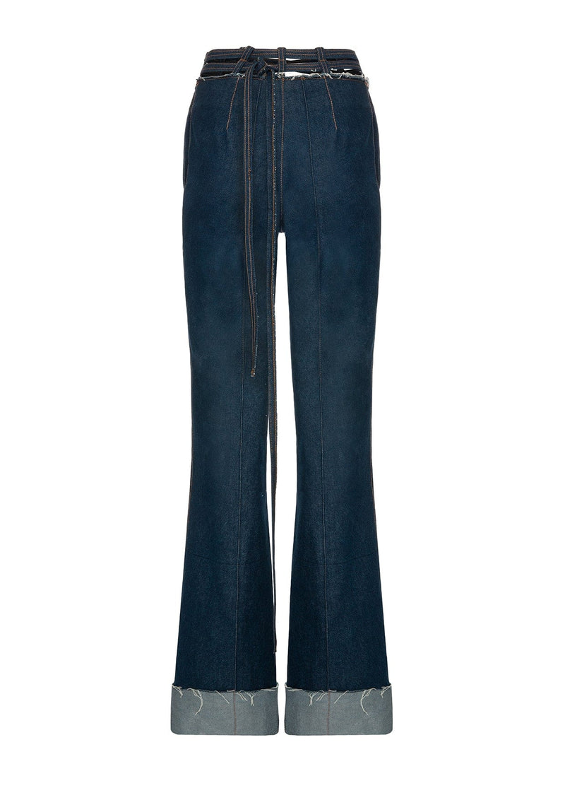 Two-Tone Belted Jeans